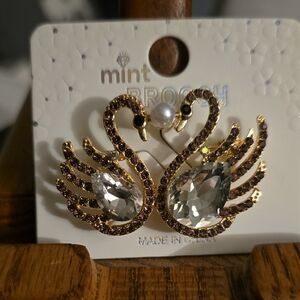Mint Gold and Purple Twin Swan Brooch